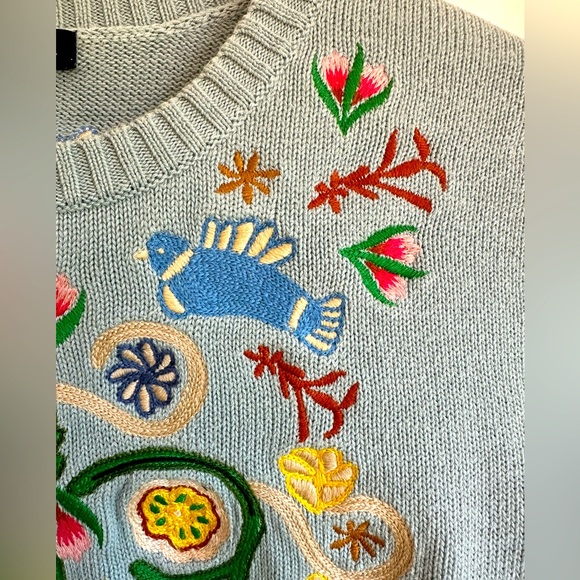 Brooks Brothers Women’s Sweater Small Embroidered Birds Flowers Boho Preppy - Picture 3 of 11